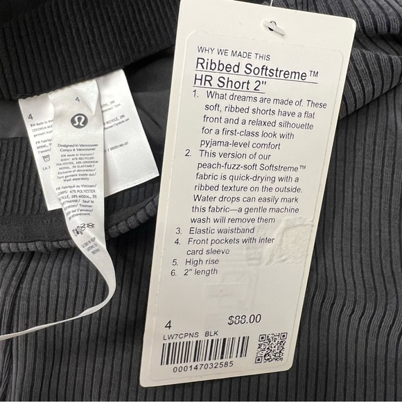NWT lululemon ribbed softstreme high rise short 2” BLK size 4 black - Picture 3 of 3